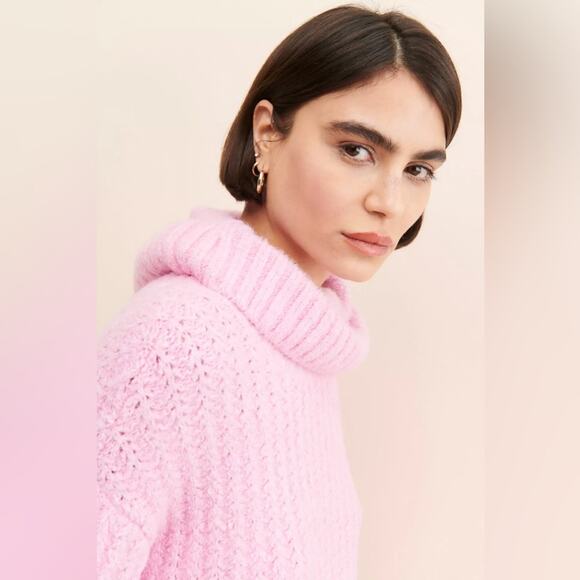 Anthropologie Maeve Turtleneck Pullover Chunky Knit Sweater Bubblegum Pink sz M - Picture 3 of 12